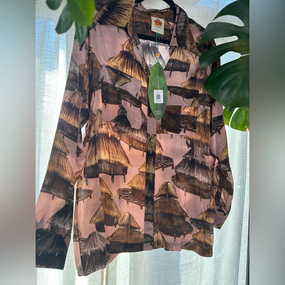 FARM Rio Pink and Brown Patterned Button Down Shirt - Picture 10 of 12